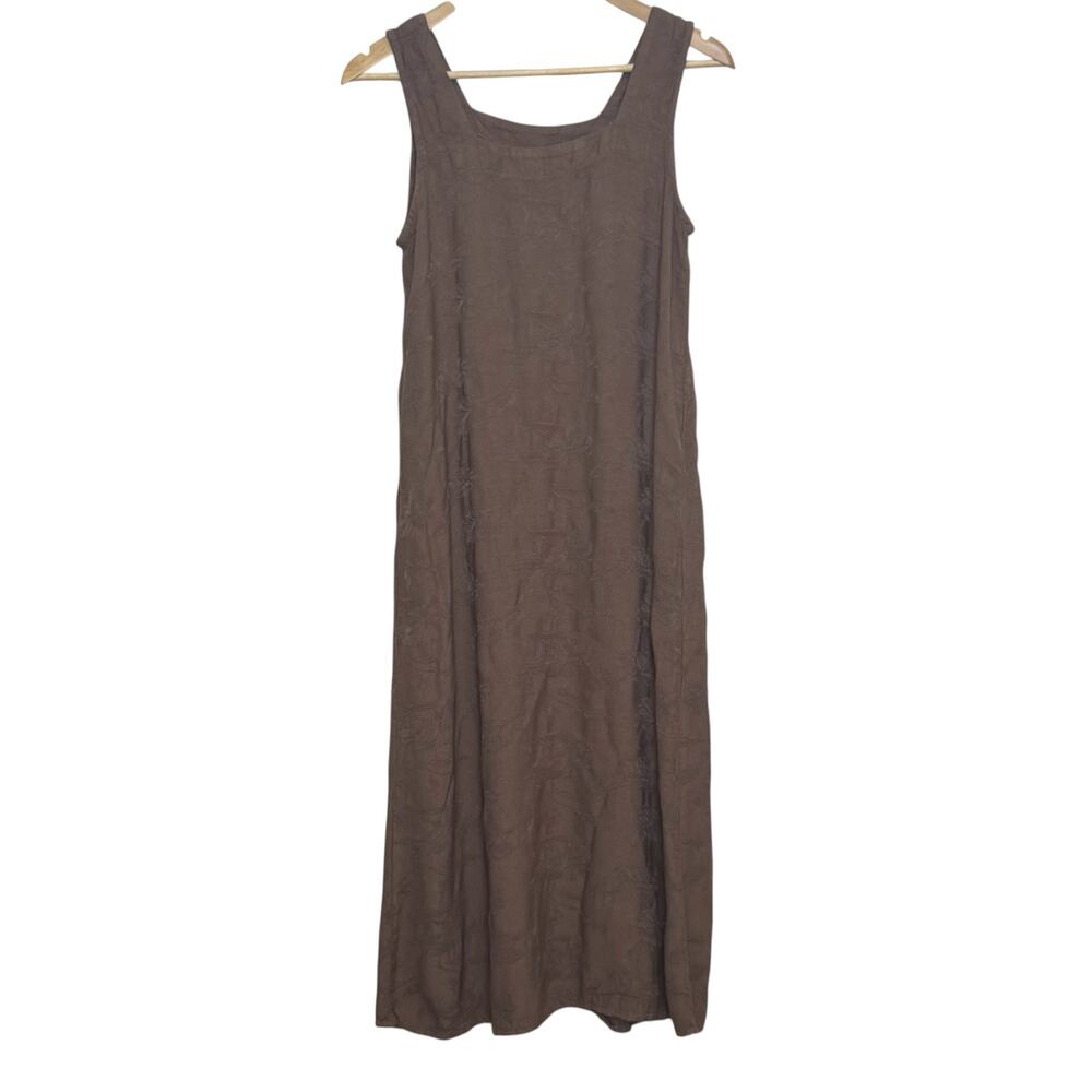 CP Shades Hand Dyed Brown Jacquard Lagenlook Wide Strap Small Maxi Dress